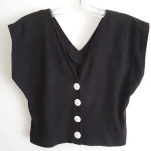 Ladies Crop Top Size L White Button Front Cap Sleeve Top - COLORS BY BROOKS EUC